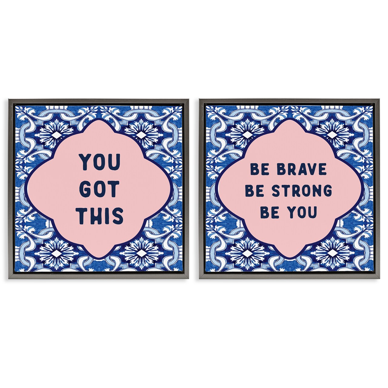 Stupell Industries Encouraging Words on Boho 2 Piece Black Framed Floater Canvas Set, design by Lettered and Lined